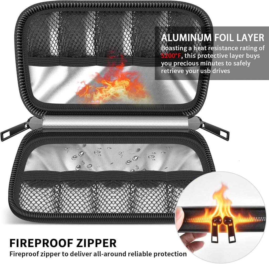 Fireproof USB Flash Drive Case – 10 XL Slots Heat Resistant USB Drive Organizer Babs