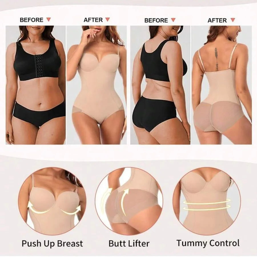 Women's Tummy Control Shapewear Bodysuit with Bra & Crotch Clip Shapewear Bodysuit Babs