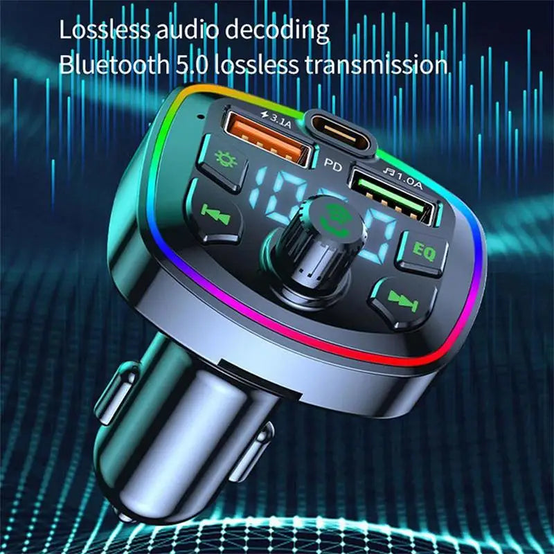 Car Bluetooth 5.0 FM Transmitter – PD 18W USB-C & Dual USB FM Transmitter Charger Babs