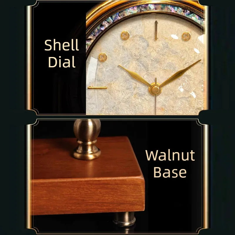 Shell Walnut Pendulum Table Clock – Antique Bronze Luxury Desk Clock Decorative Desk Clock Babs