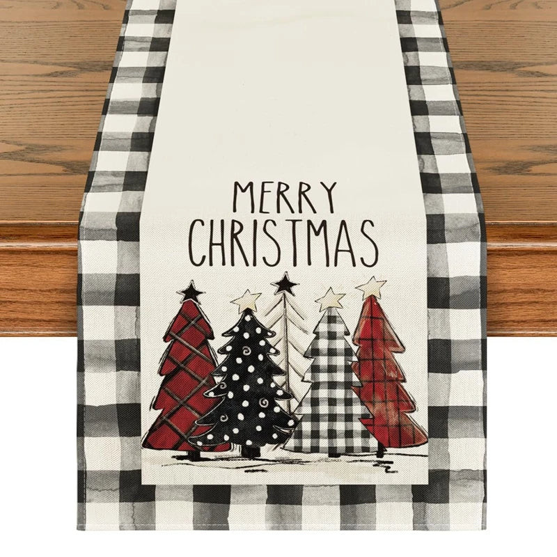 Linen Christmas Table Runner – Snowman & Xmas Tree, 72x13" Christmas Table Runner Babs 14 183x33cm