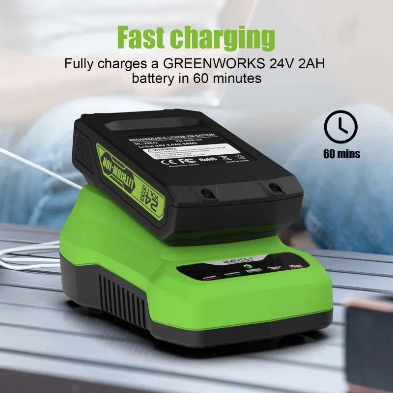 24V Fast Charger for Greenworks BAG708 29842 Lithium-Ion Batteries Battery Charger Babs