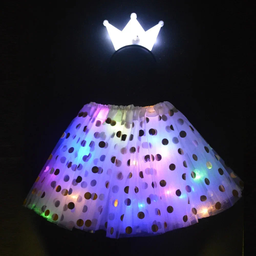 Light-Up Tutu Skirt & Animal Headband – Girls Glow Party Girls Glow Costume Babs white crown set for 3-10 years girls