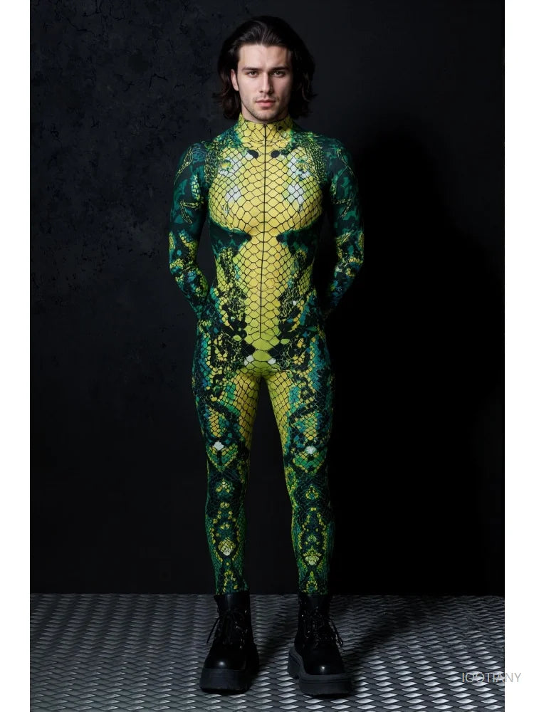 Snake Skin Jumpsuit Unisex Halloween Costume Bodysuit Halloween Costume Jumpsuit Babs green L China Mainland