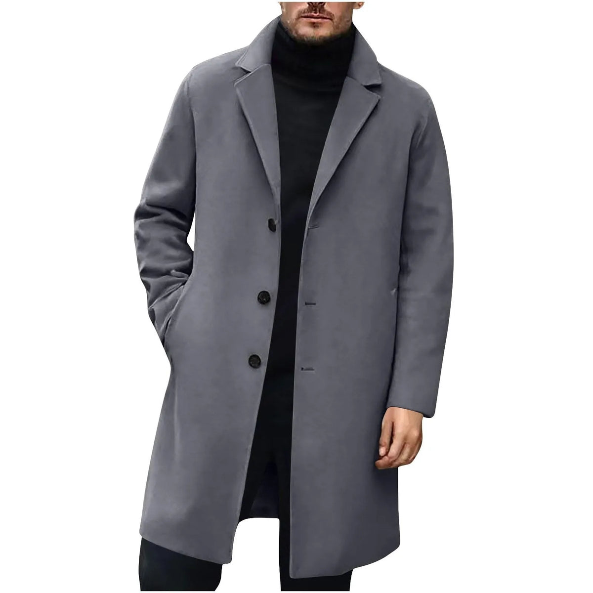 Men's Wool Blend Trench Coat – Single Breasted Overcoat Wool Blend Overcoat Babs