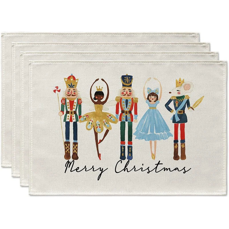 4Pcs Christmas Linen Placemats Set – Elk & Tree Table Mats Linen Placemats Set Babs SET-P Rectangle 45x30cm