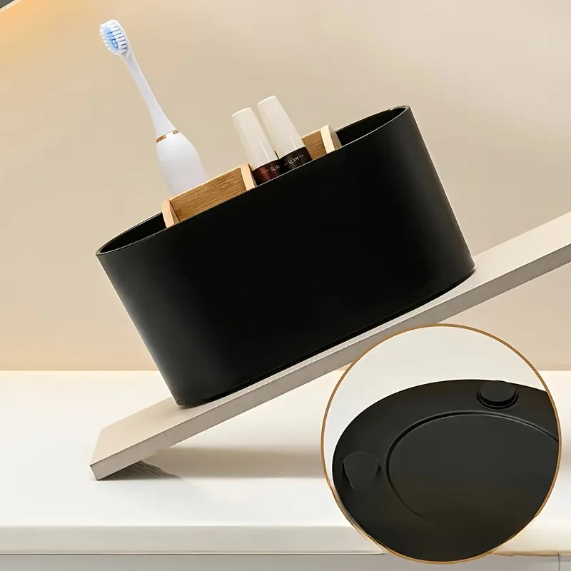 5-Slot Bamboo-Style Toothbrush Holder – Bathroom Countertop Organizer Toothbrush Holder Babs