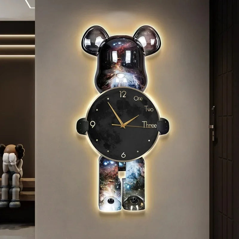 Modern LED Bear Wall Clock Large Crystal Silent Acrylic Home Decor Decorative Wall Clock Babs