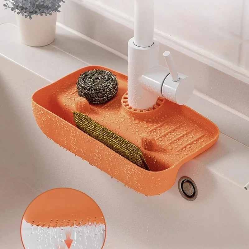 Silicone Sink Drain Rack & Faucet Splash Guard Storage Caddy Sink Drain Caddy Babs