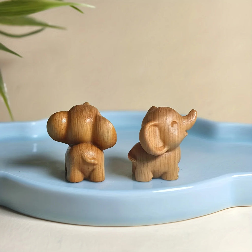 Hand-Carved Wooden Elephant Figurines – Good Luck Home Decor Wood Elephant Figurine Babs