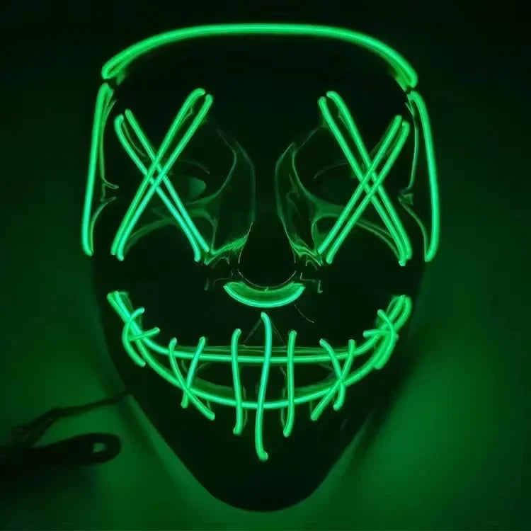 LED Neon Glowing Cosplay Mask – Halloween Party Costume LED Costume Mask Babs Green