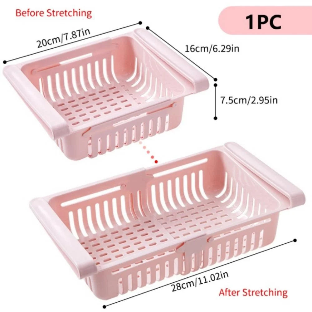 Stretchable Refrigerator Drawer Organizer – Pull-Out Shelf Rack Fridge Drawer Organizer Babs 1Pc Pink