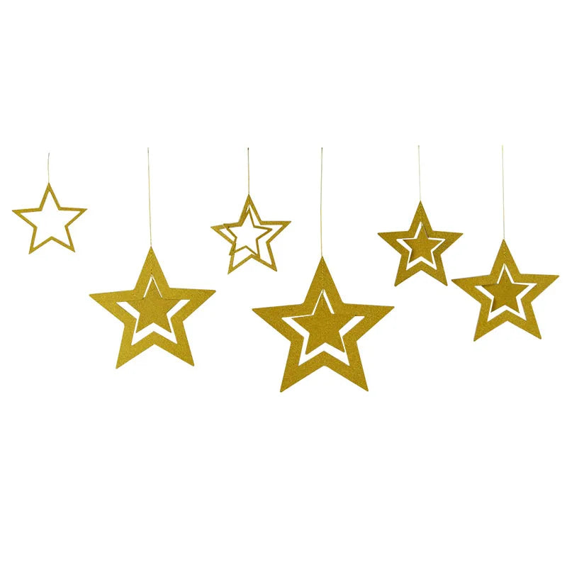 Rose Gold Hollow Star Paper Garland Banner | Party Decoration Party Garland Banner Babs Gold