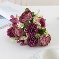 Silk Peony Hydrangea Artificial Flower Bouquet – Wedding & Home Décor Artificial Flower Bouquet Babs Rose Red 1 pc