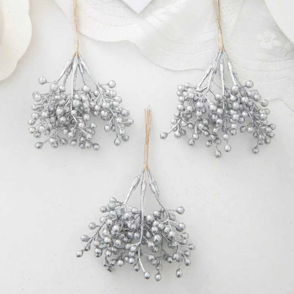 Artificial Silk Flowers for Wedding, Christmas & DIY Décor Artificial Flower Decor Babs Silver 4 pcs