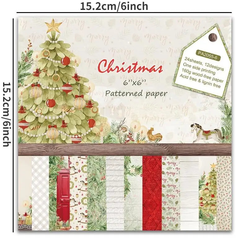 Christmas Scrapbook Paper Pad 6x6" 24pcs Vintage Cardmaking Scrapbook Paper Pad Babs