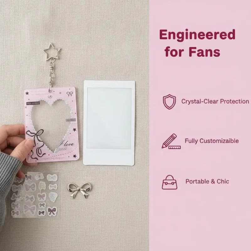 Heart Bow Kpop Photocard Holder with Star Keychain | Lace Frame Photocard Holder Babs
