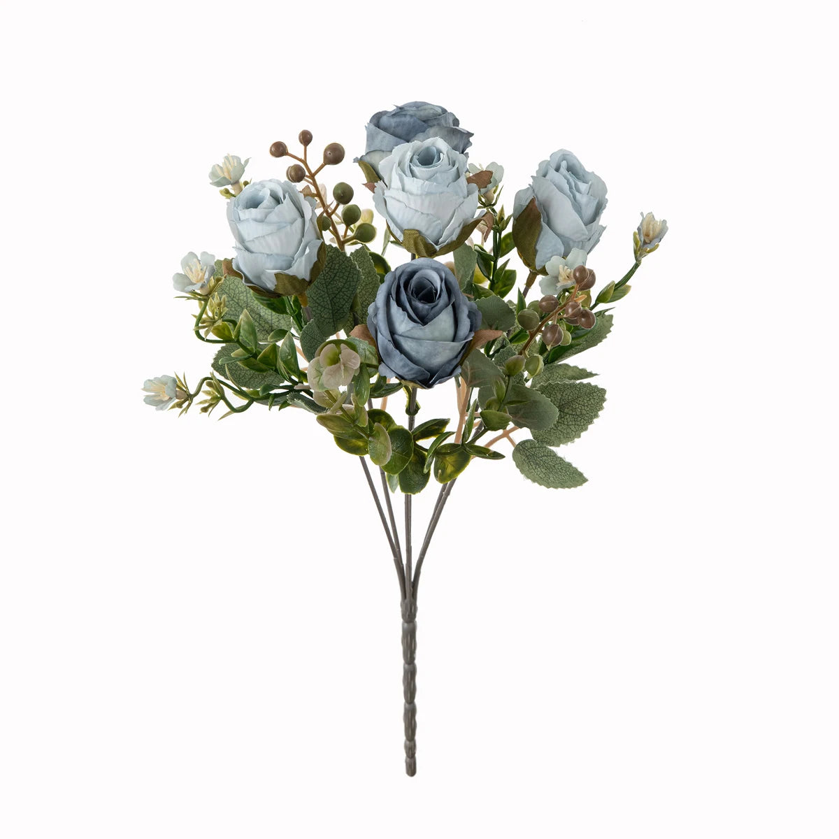 Silk Rose Artificial Flower Bouquet – Wedding & Home Decor Artificial Flower Bouquet Babs Blue 3 pcs
