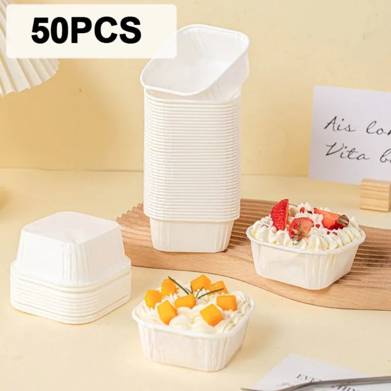 50Pcs Square Cupcake Liners | Muffin Paper Baking Cups Cupcake Baking Cups Babs White