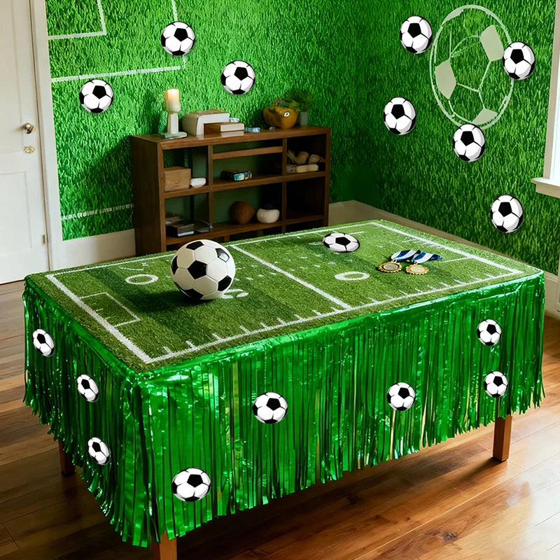 Soccer Party Tassel Table Skirt & Football Stickers Set Party Table Decoration Babs