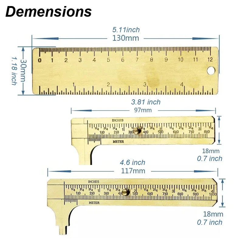 Brass Mini Vernier Caliper – Metric & Imperial Pocket Slide Gauge Vernier Caliper Babs