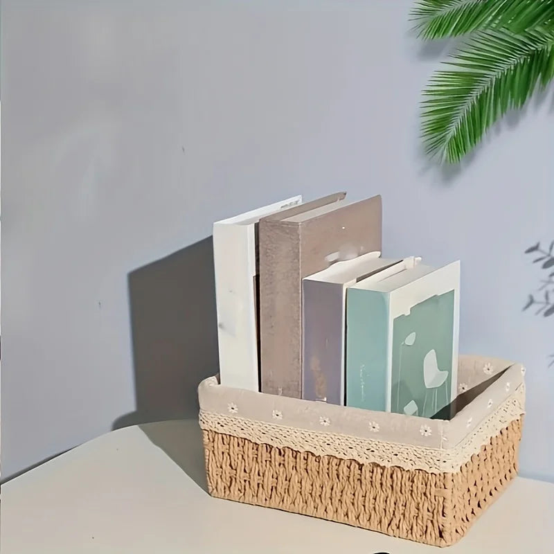 Handmade Rattan Storage Basket with Removable Lace Lining Rattan Storage Basket Babs