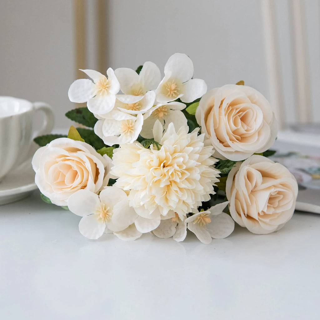 Artificial Rose Bouquet – Silk Fake Flowers for Wedding & Home Artificial Flower Bouquet Babs Milky White 1pc