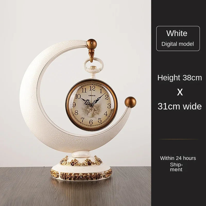 Luxury Retro Moon Desk Clock | Silent Quartz, Hourly Chime Decorative Desk Clock Babs