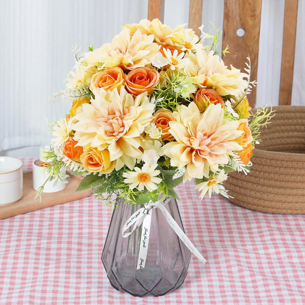 Artificial Silk Rose Dahlia Bouquet – Wedding & Home Decor Artificial Flower Bouquet Babs