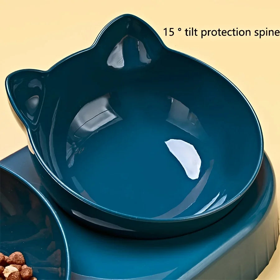 3-in-1 Tilted Cat Bowl Set with Gravity Water Feeder Cat Feeding Bowl Set Babs