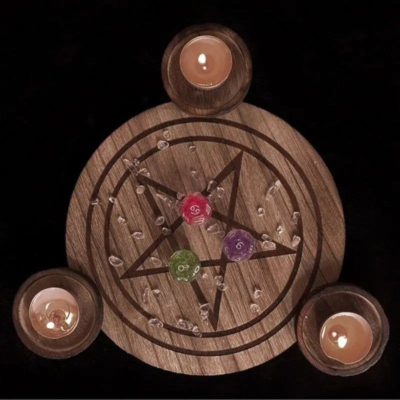 Wooden Pentagram Tarot Candle Holder – Divination Décor Candle Holder Babs