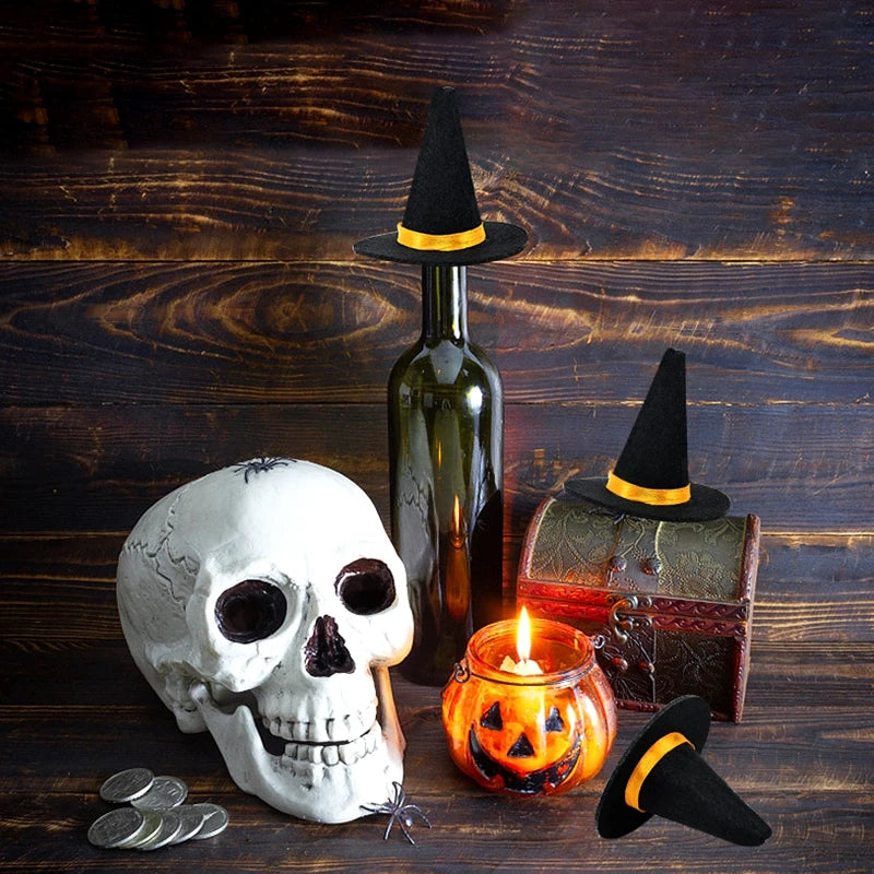 6pcs Mini Felt Witch Hats – Halloween Wine Bottle & Party Decor Halloween Party Decor Babs