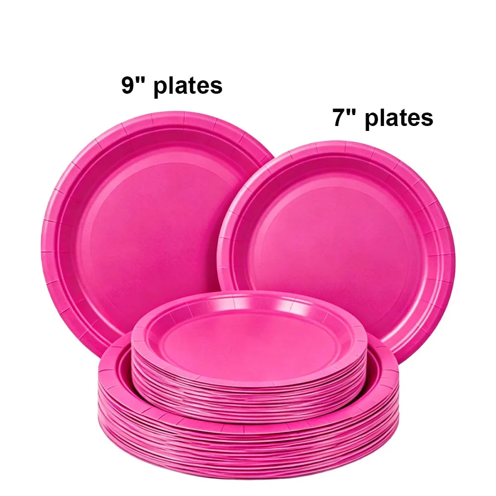 Disposable Paper Plates 7" & 9" Set – Party & Event Supplies Disposable Paper Plates Babs rose pink 60pcs
