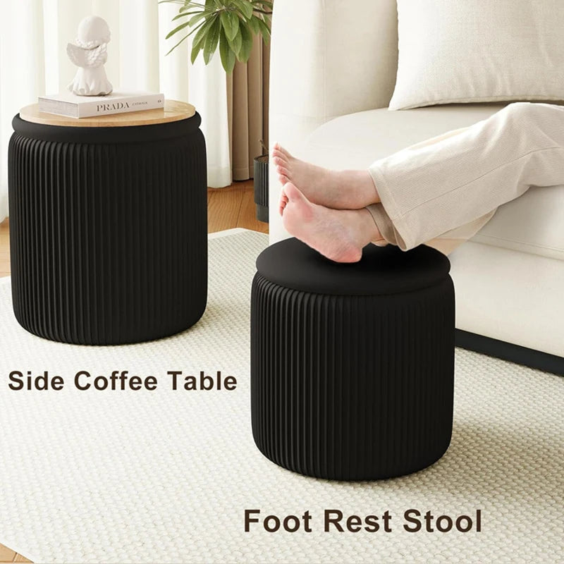 Round Storage Ottoman Pouf – Nordic Modern Fabric Footrest Stool Storage Ottoman Stool Babs