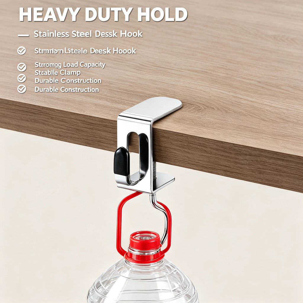 No-Drill Adjustable Desk Edge Hook – Bag & Headphone Organizer Desk Organizer Hook Babs