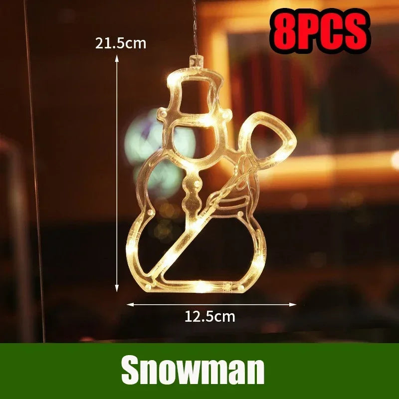 LED Christmas String Lights – Santa Claus Window Suction Cup Christmas String Lights Babs Snowman-8pcs