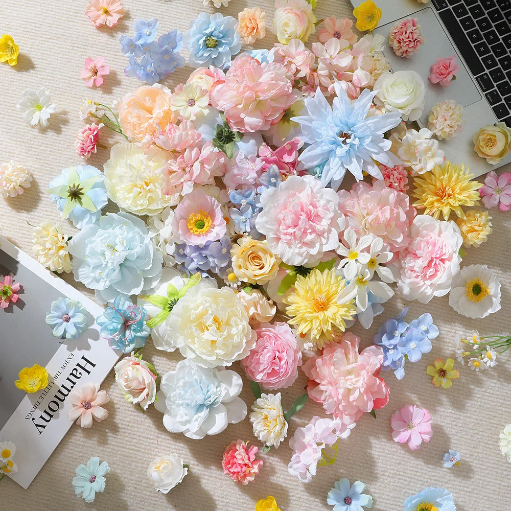 15/40Pcs Silk Artificial Daisy Rose Peony Flower Heads | Wedding Decor Artificial Flower Heads Babs