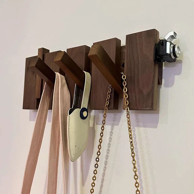 Solid Wood Wall-Mounted Coat Rack – 4 Magnetic Hooks | Walnut Wall-Mounted Coat Rack Babs