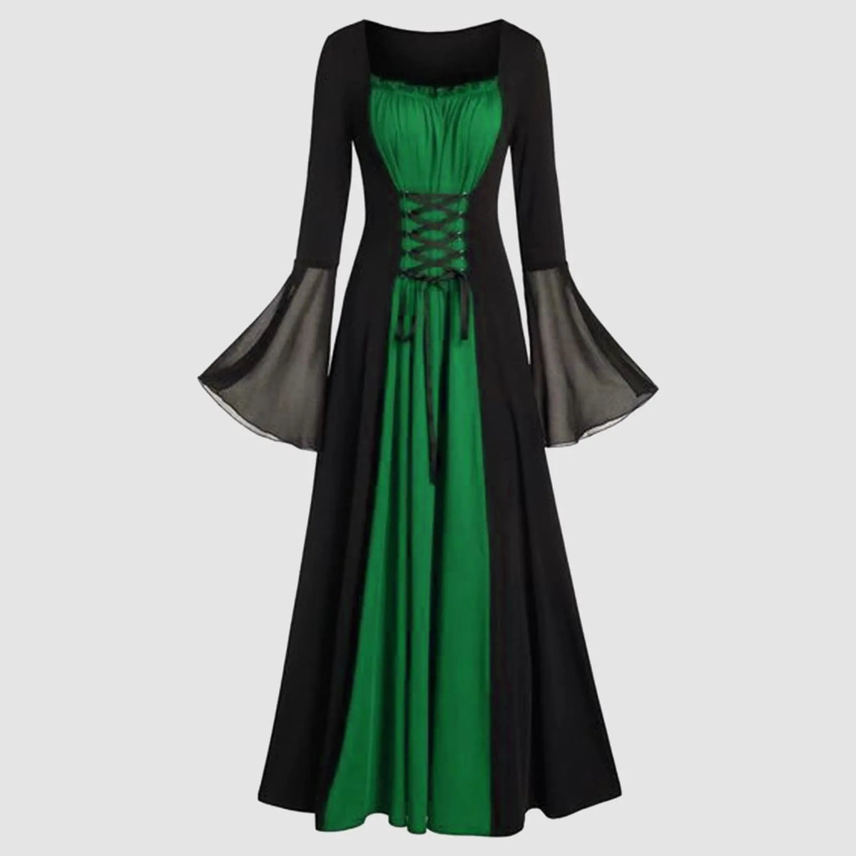 Plus Size Gothic Hooded Maxi Dress | Medieval Victorian Gown Gothic Costume Dress Babs Green XL