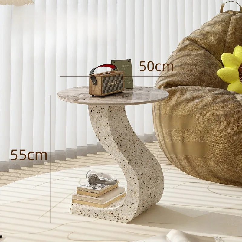 Modern Round Side Table – Rock Slab Top & Iron Frame, 50×55cm Round Side Table Babs Apricot