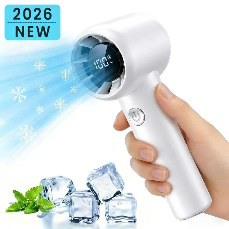 USB Rechargeable Mini Turbo Fan – Brushless Motor & Digital Display Portable Handheld Fan Babs