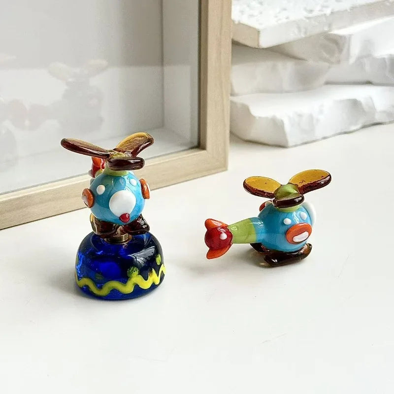 Handmade Glass Helicopter Figurine – Mini Desktop Ornament Glass Figurine Ornament Babs