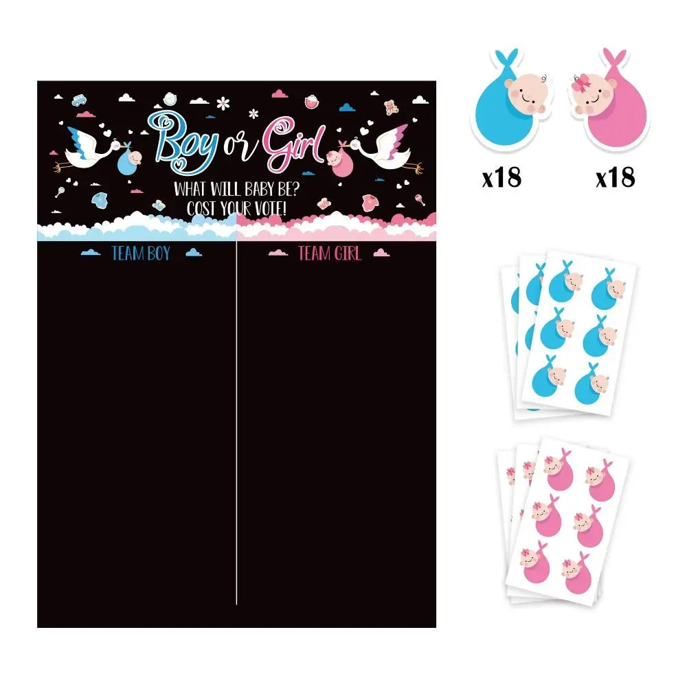 Gender Reveal Voting Game Poster Board with Stickers – He or She Party Game Poster Babs Black-B