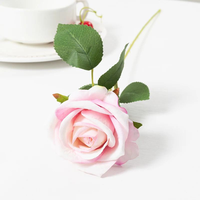 5-Pack Silk Rose Artificial Flowers Long Stem – Wedding Decor Artificial Silk Flowers Babs Bright Pink
