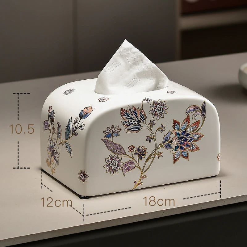Vintage Ceramic Tissue Box – Hand-Painted Floral Nordic Décor Ceramic Tissue Holder Babs Curved