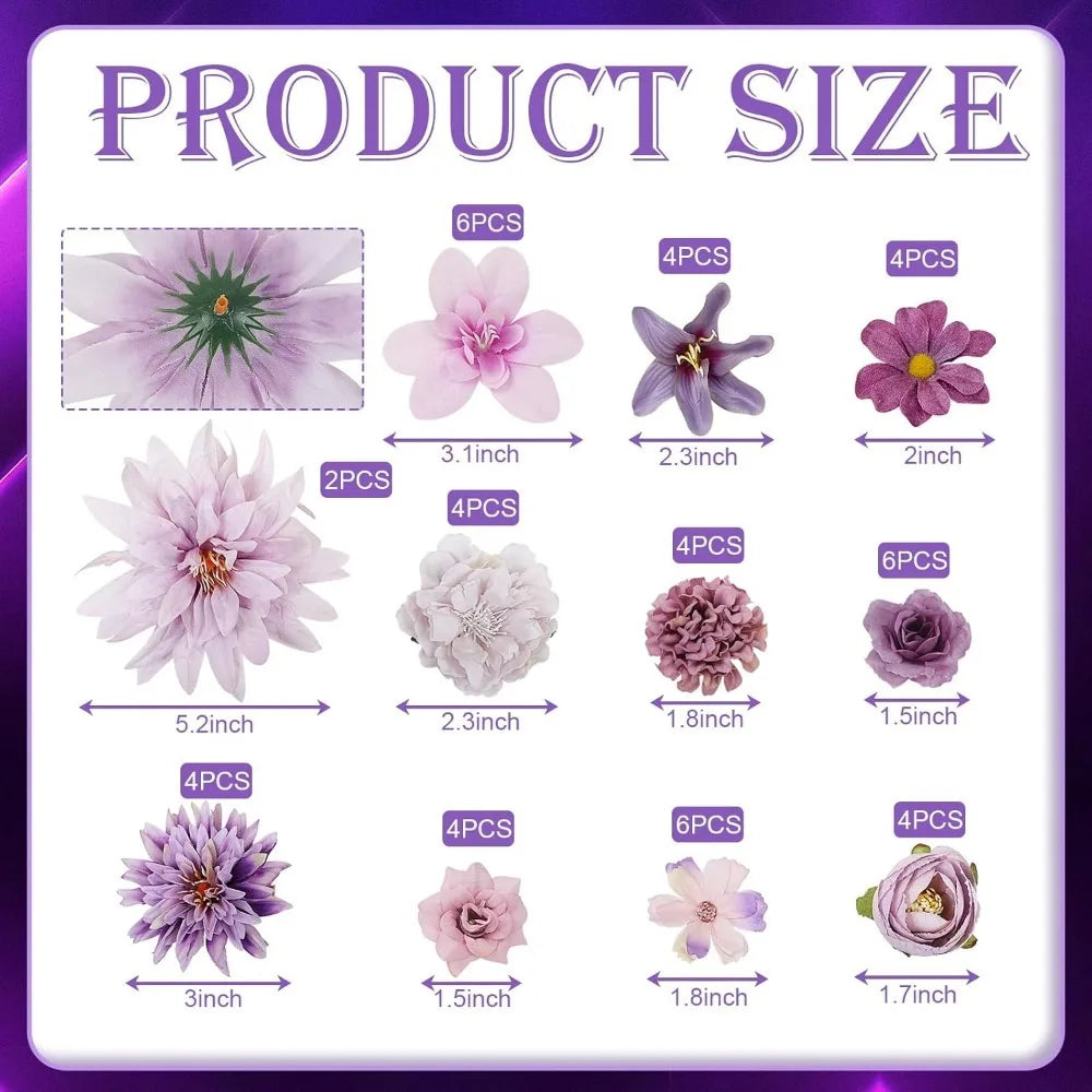 48pcs Purple Silk Artificial Roses for Wedding & Home Decor Artificial Silk Flowers Babs 48Pcs