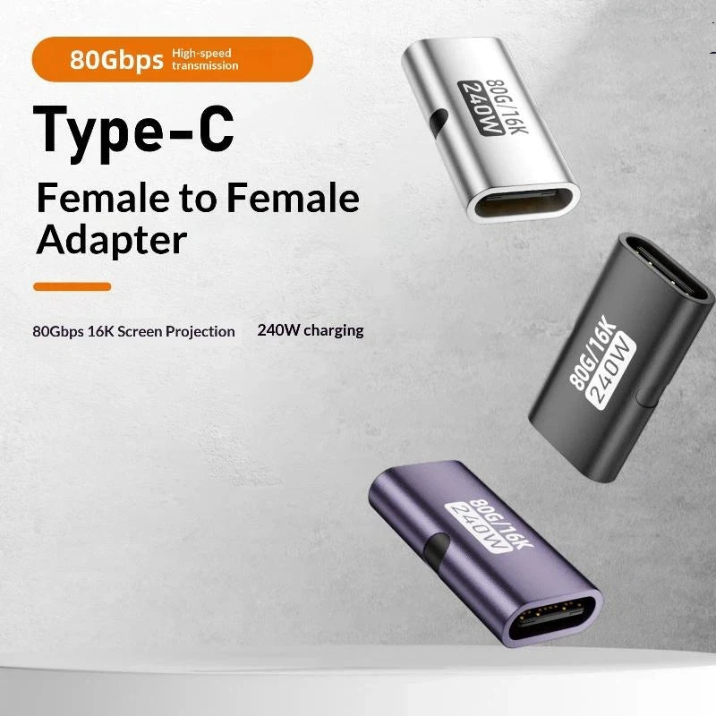 USB-C Female to Female Adapter 80Gbps 240W PD 16K 60Hz USB-C Adapter Babs