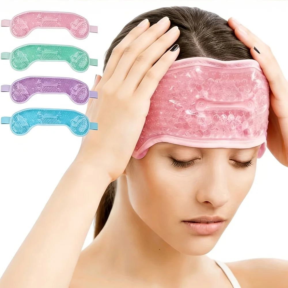 Reusable Cooling Gel Ice Mask Hat – Face & Head Cold Compress Cooling Gel Mask Babs Pink