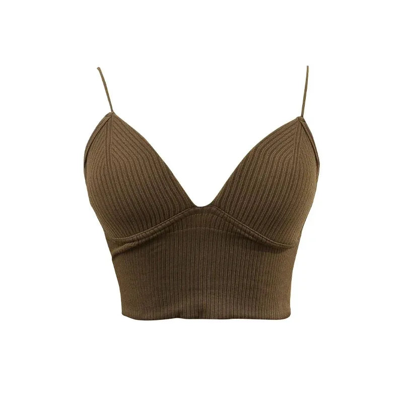 Ribbed Bralette Tank Top Built-In Cups Low Back Women's Cami Ribbed Bralette Tank Babs