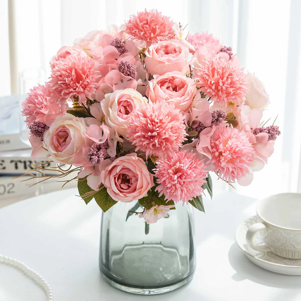 Artificial Silk Rose Peony Bouquet – Wedding & Home Décor Artificial Flower Bouquet Babs Pink 1 pc